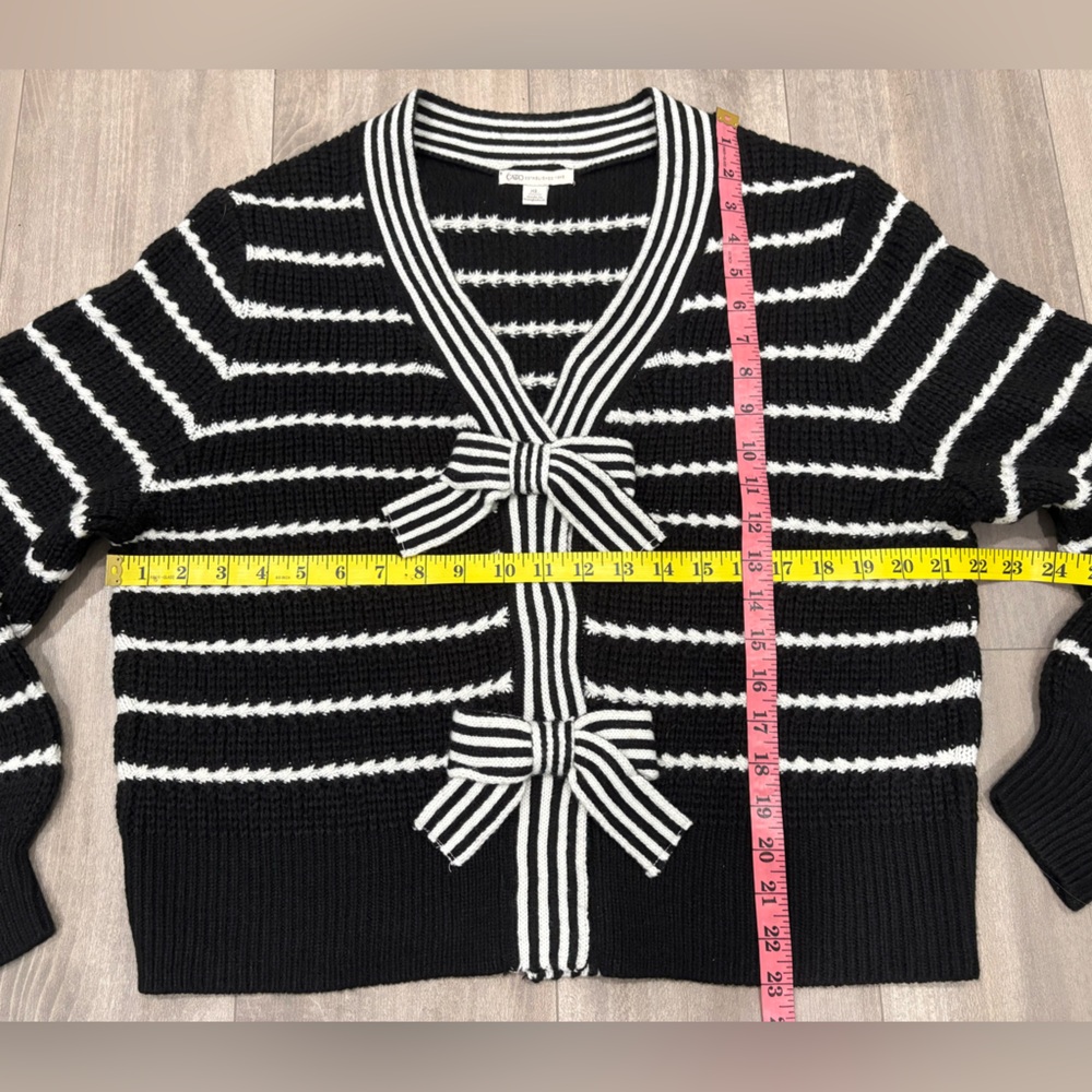 Cato Black and White Striped Cardigan with Bow Details Size XL - Picture 4 of 8